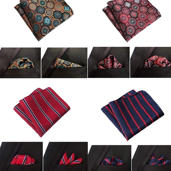 Mens Set of 11 Striped Check Floral Pocket Squares - Picture 7 of 7
